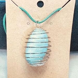 925 Sterling Silver Plated & Green Chalcedony Crystal Spiral Wire Wrapped Cage